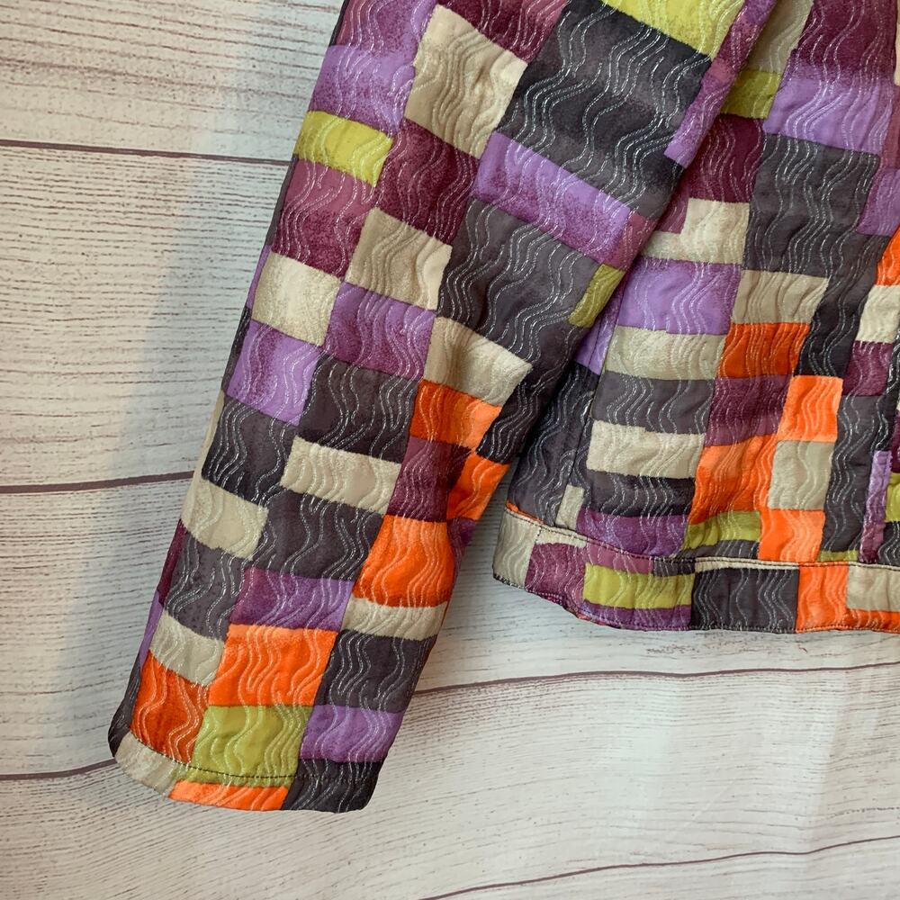 Reversible Multicolor Full Zip Jacket Patchwork Colorblock Quilt and Floral Side - Picture 14 of 16